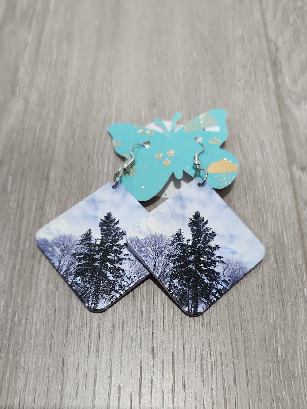 Nikolina Photography Blue Winter Tree Print Earrings